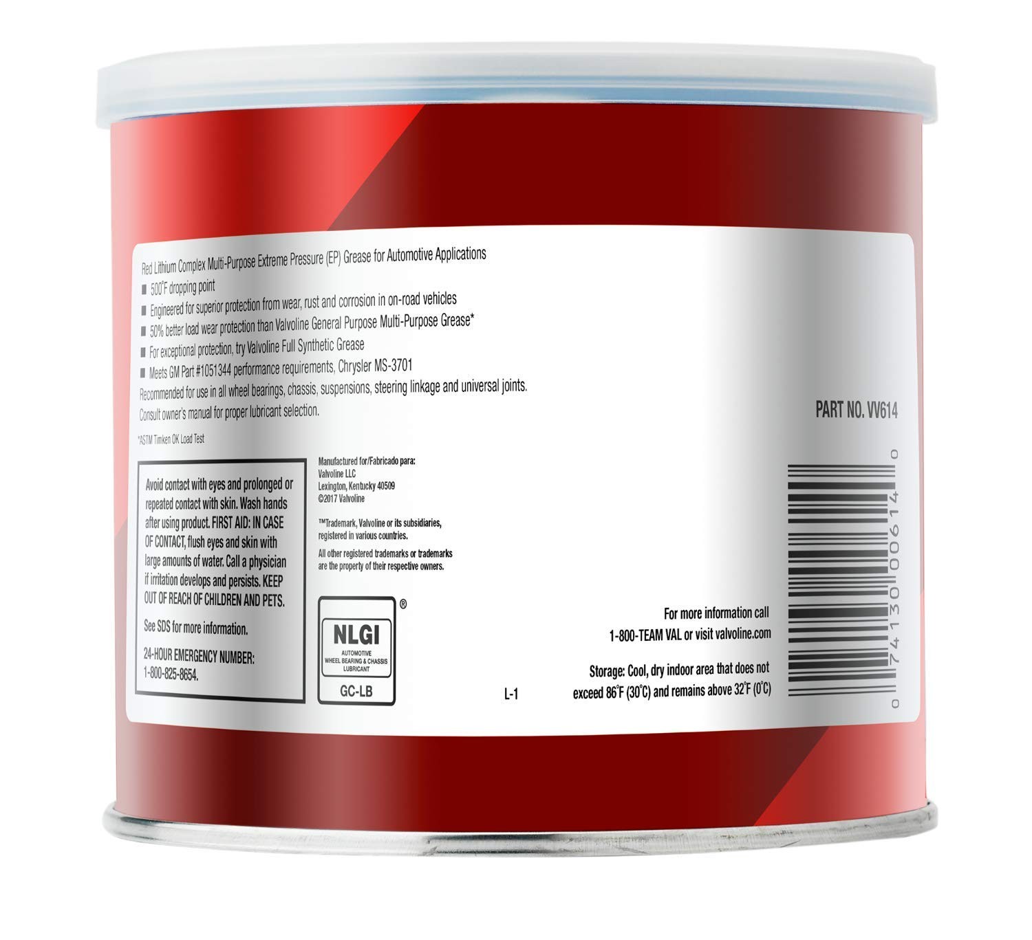 Valvoline – VV614 Multi-Vehicle High Temperature Red Grease 1 1 LB Tub,