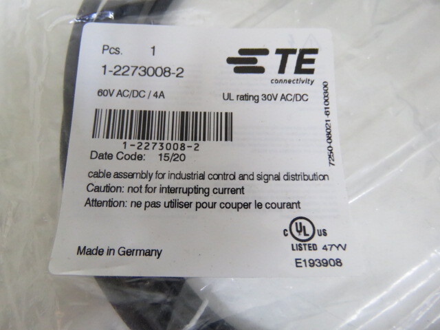 TE 1-2273008-2 Qty of 3 per Lot Cable Assembly 9.84′ (3.00m)