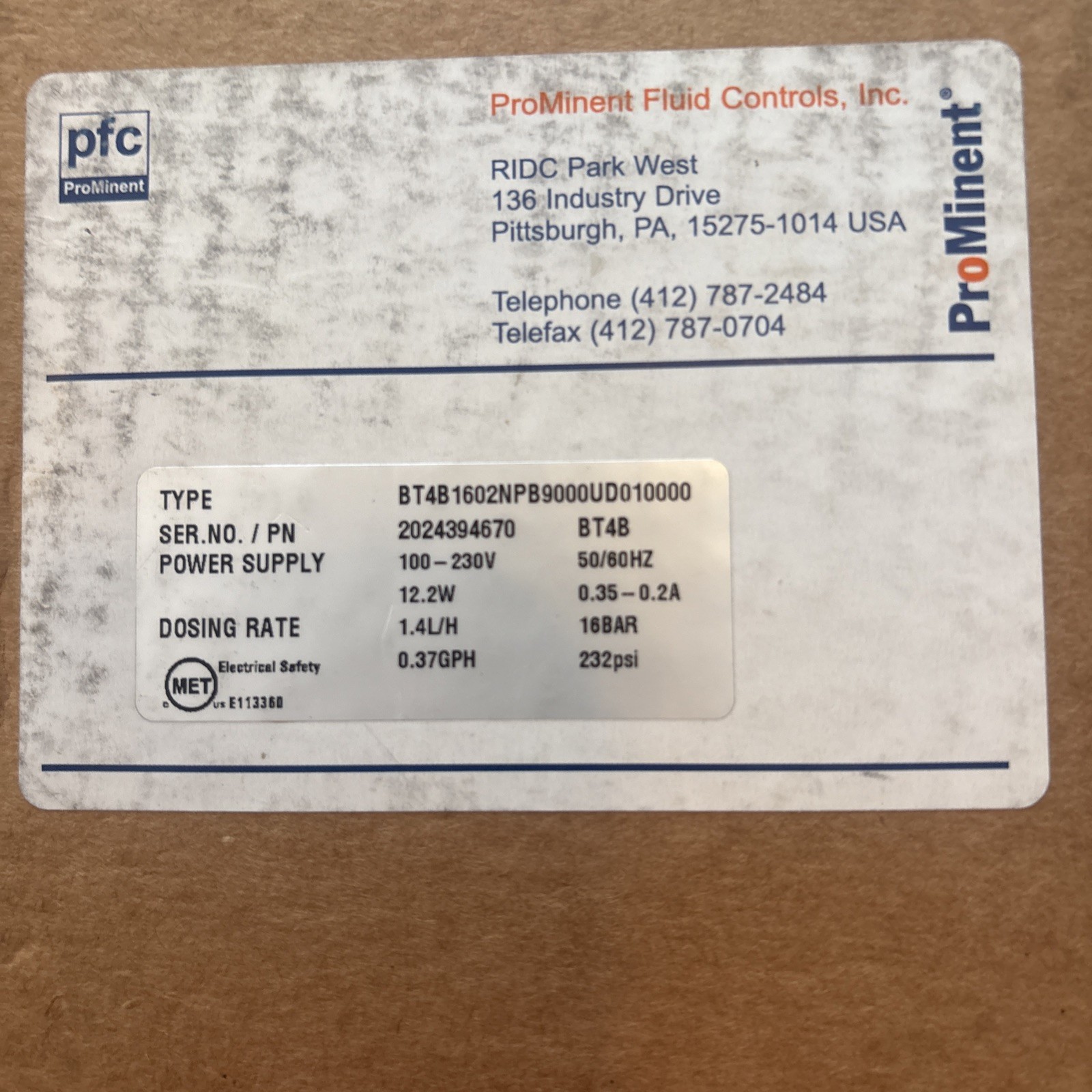 New Prominent BT4B 1602NPB9000UD010000