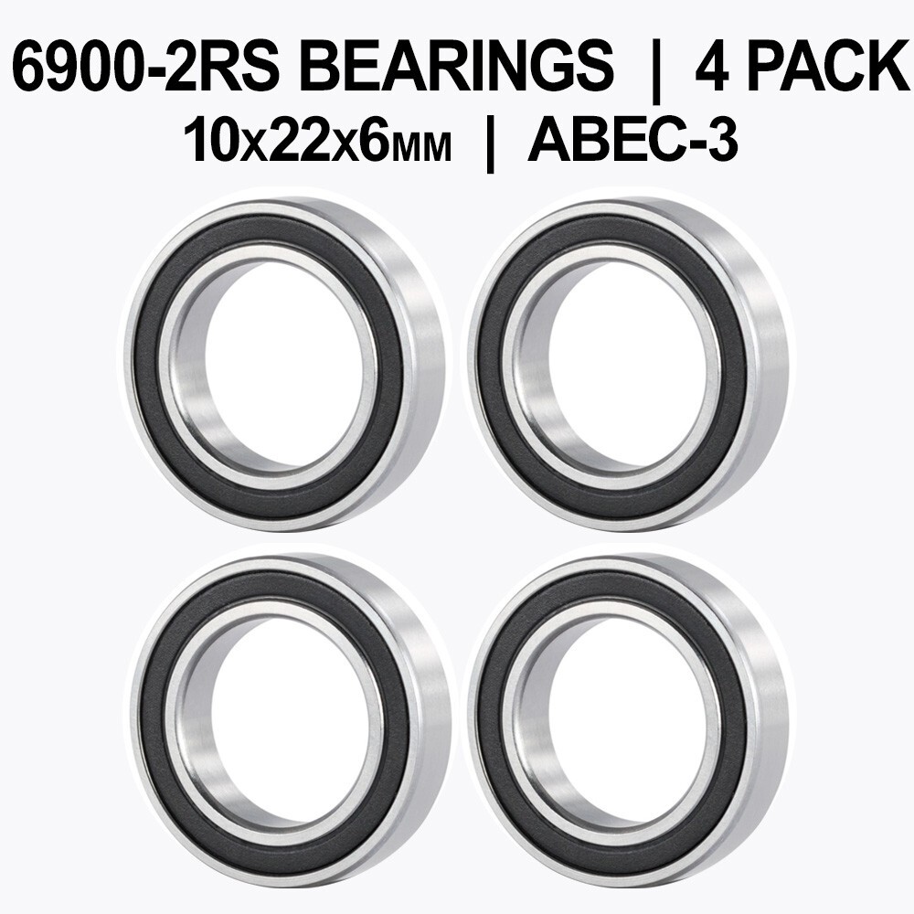 6900-2RS Sealed Ball Bearings (10x22x6mm) – 4 pack – Chrome Steel – ABEC-3