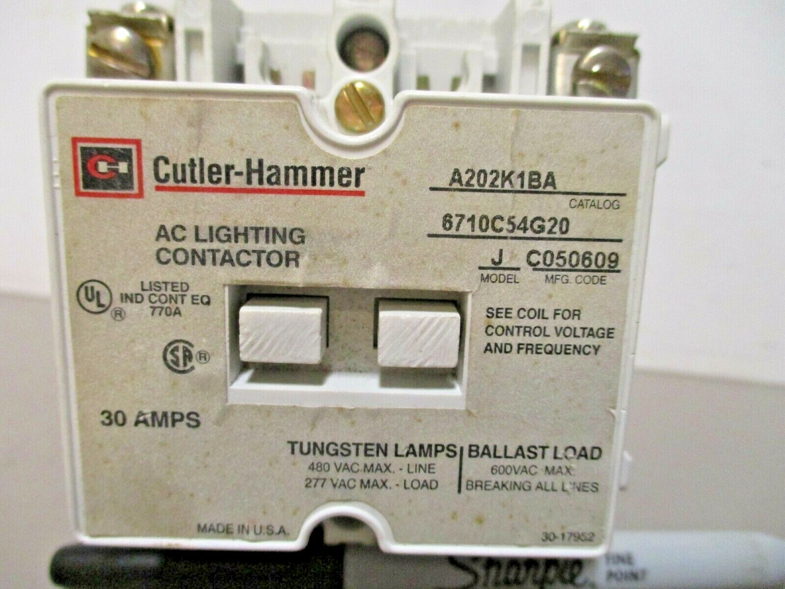 Cutler Hammer A202K1BA AC Lighting Contactor Model J 30 Amp 110v 120v