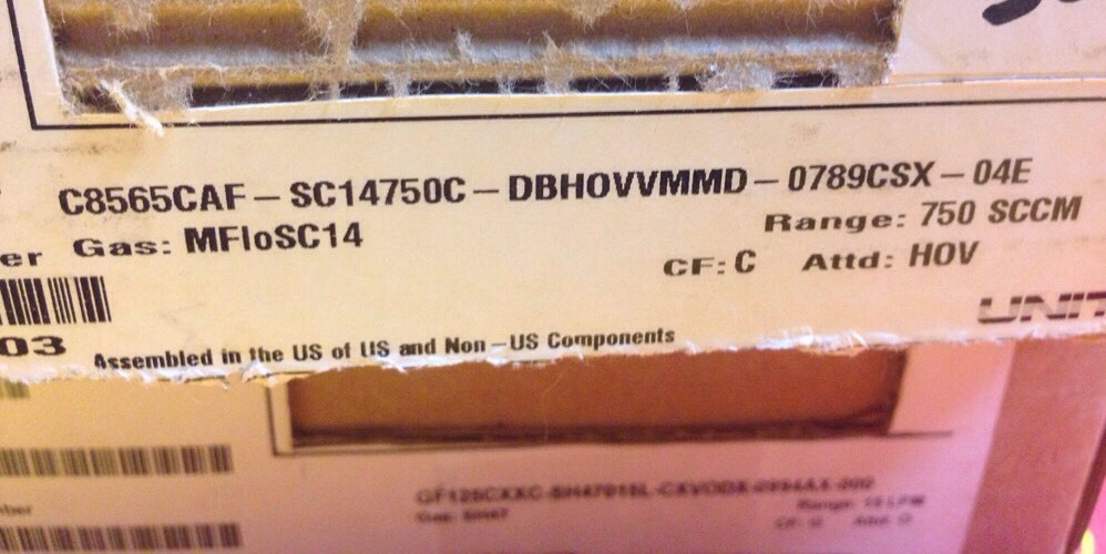 Celerity Mass Flow Controller, N2, 750 SCCM, UFC-8565C, SHIPSAMEDAY
