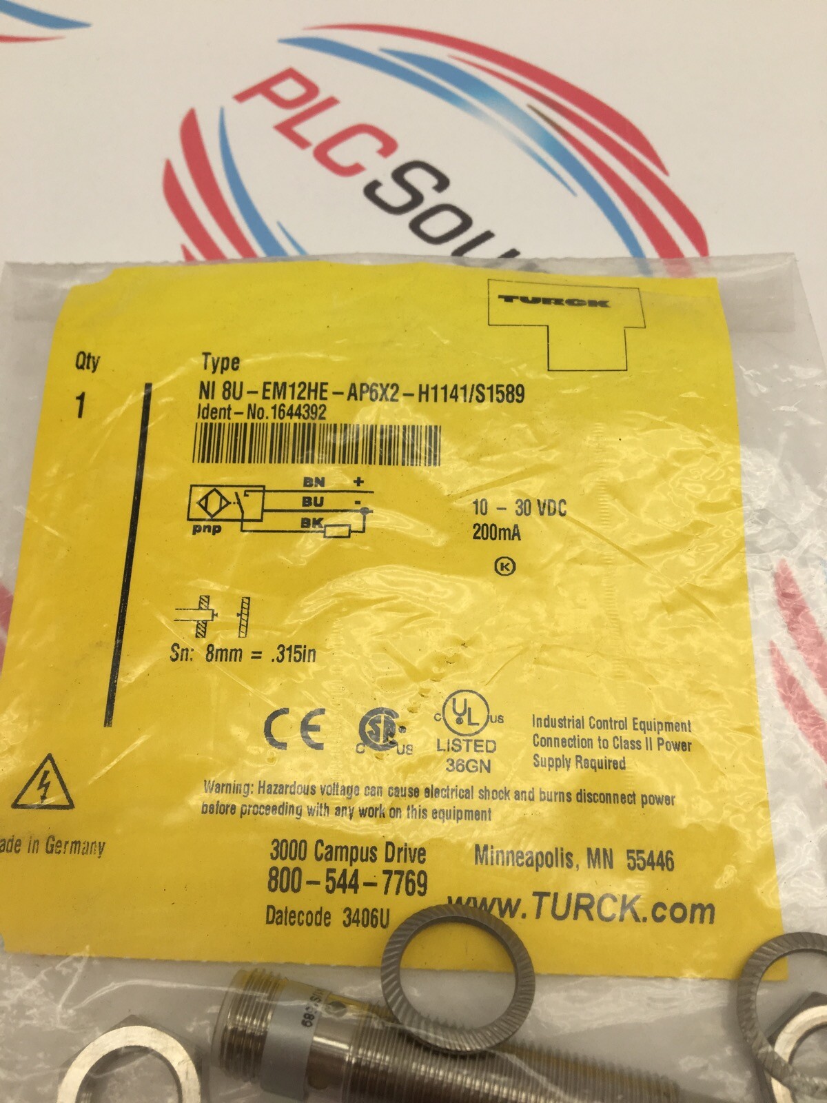 TURCK NI 8U-EM12HE-AP6X2-H1141 / S1589 Proximity Sensor