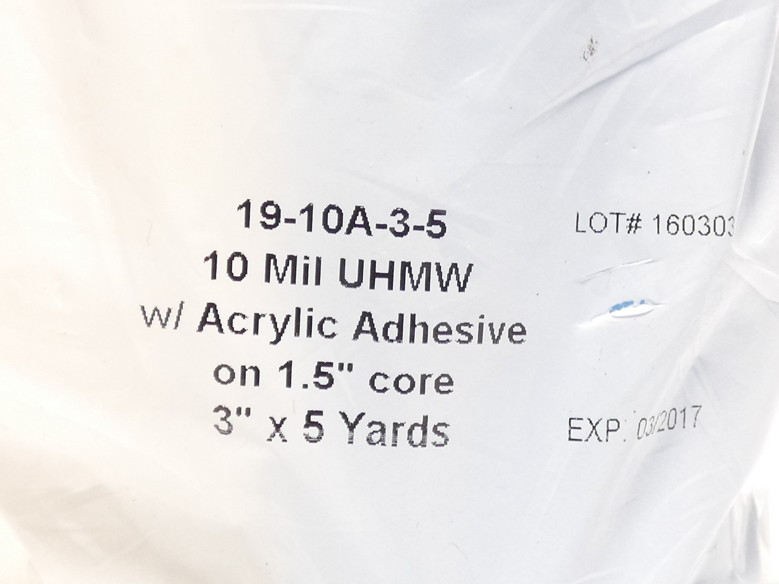 19-10A-3-5 10Mil UHMW Acrylic Adhesive Tape Polyethylene 1.5″ Core 3″ x 5 Yar…