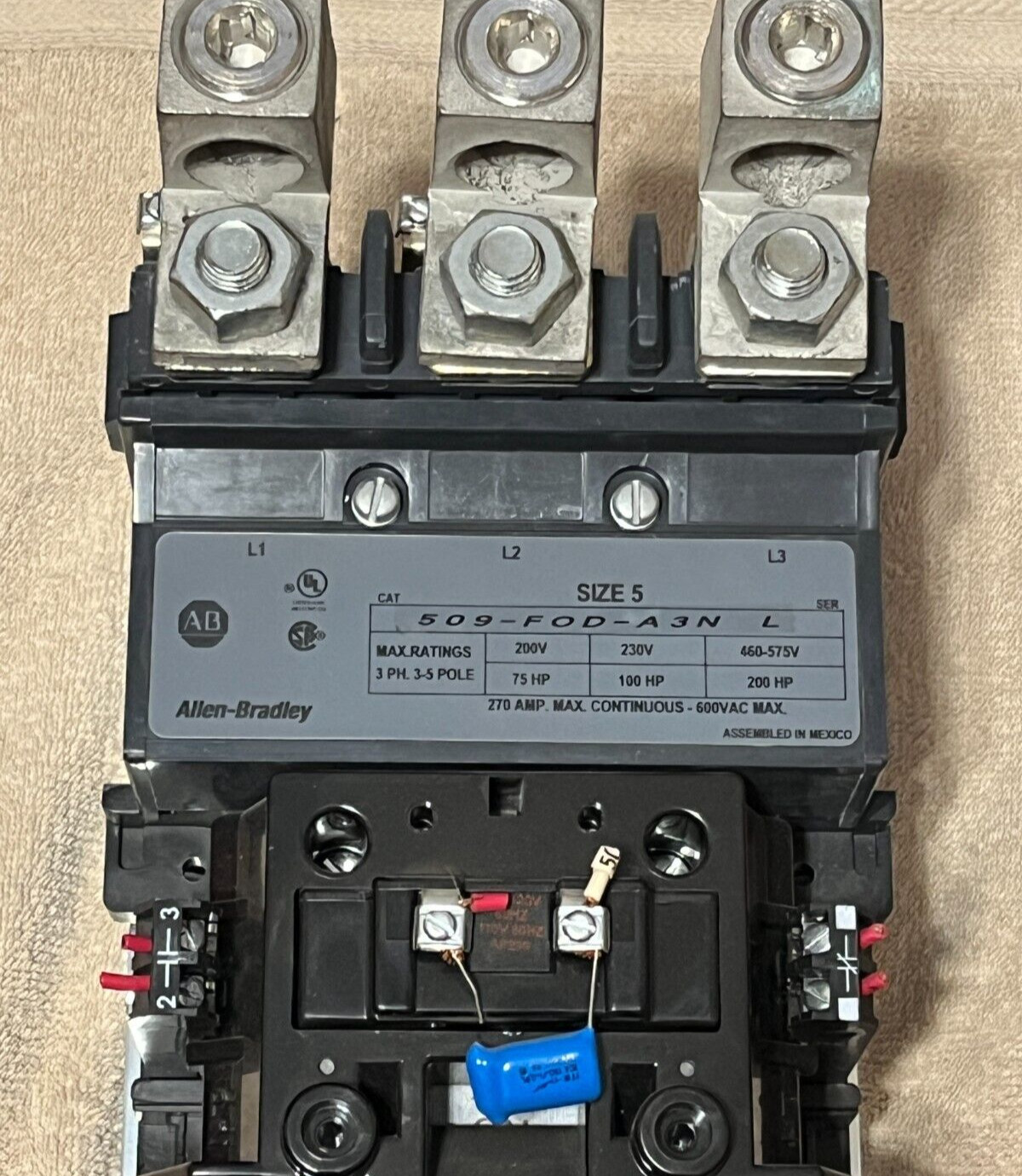 Allen Bradley 509-FOD Size 5 Nema Starter 3PH 509-FOD-A3N, SER L, 270Amp, 600VAC