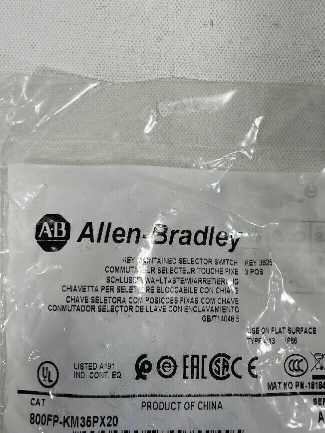Bradley 800FP-KM35PX20 22mm Selector Keyed Switch 3 Position Standard Knob