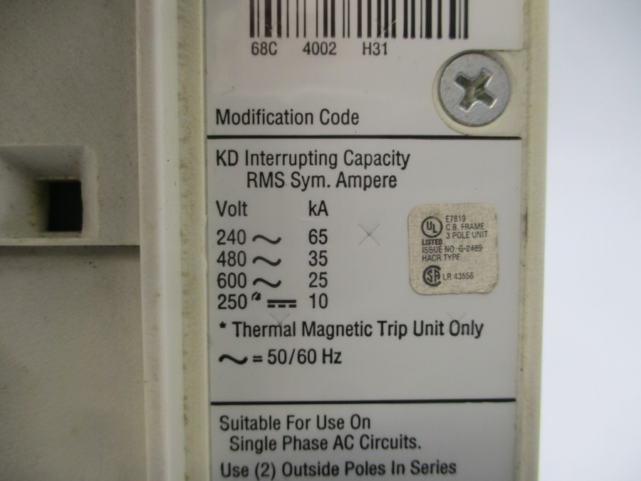 EATON KD3400F 1492D81G03 600V 400A (BK/WH) NSNP