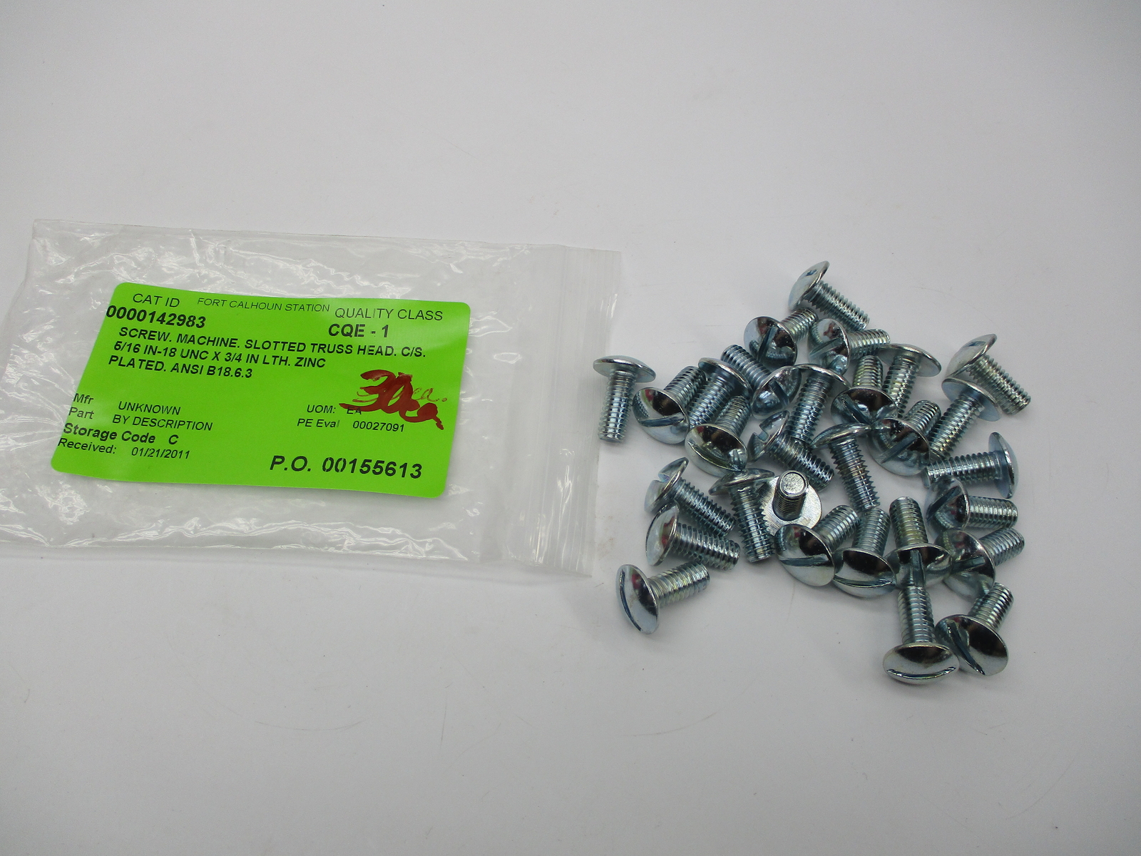 INDUSTRIAL SPARE 5/16IN-18 UNC X 3/4IN SCREW LOT OF 30 NSNP