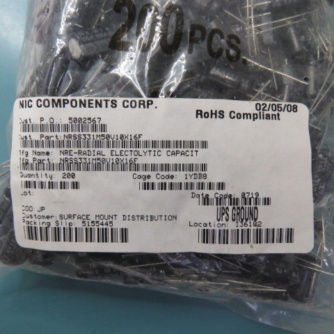 NIC COMPONENTS NRSS331M50V10X16F Qty of 145 per Lot 330uF 50V 20% Radial Alum C