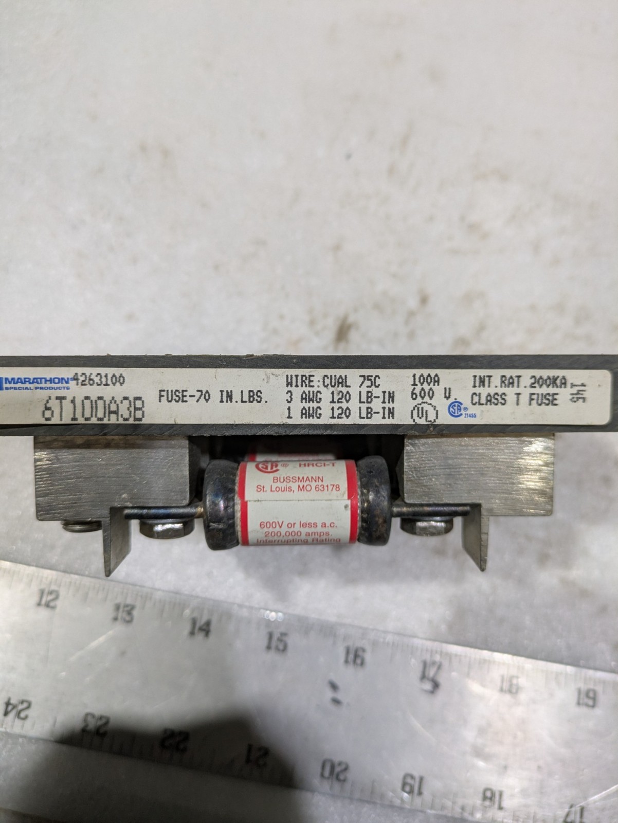 MARATHON 6T100A3B FUSE-70 100A 600V CLASS T FUSE 200KA … FUSE HOLDER ONLY