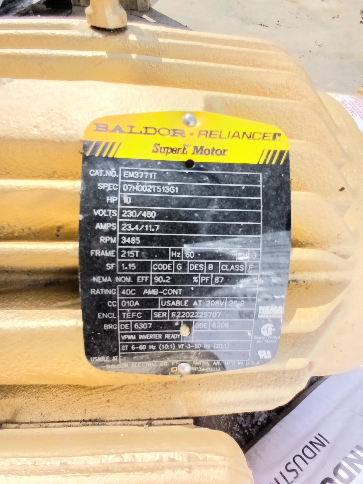 BALDOR RELIANCE SUPER E EM3771T 10HP MOTOR