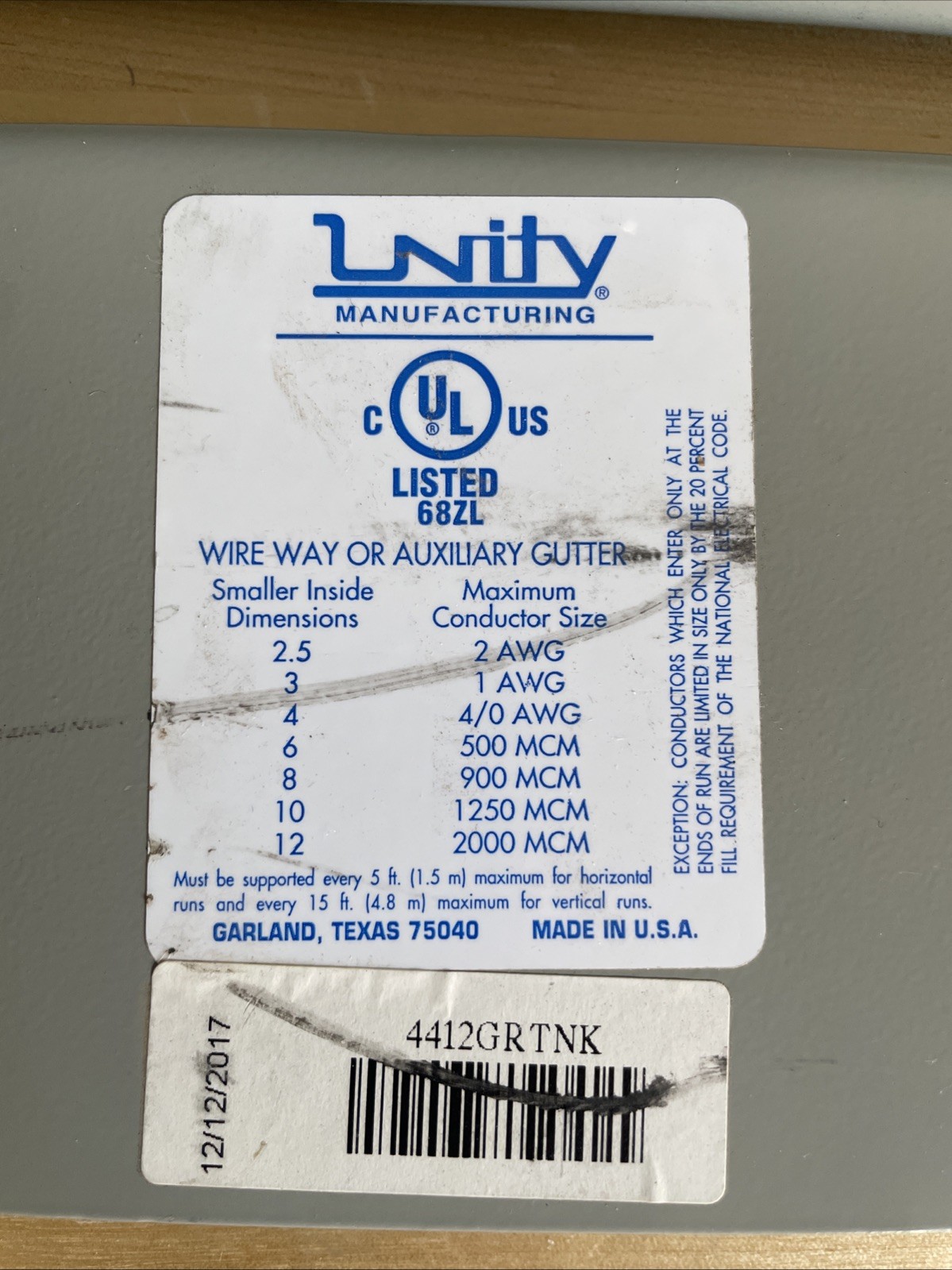 Unity Wire Way or Auxiliary Gutter
