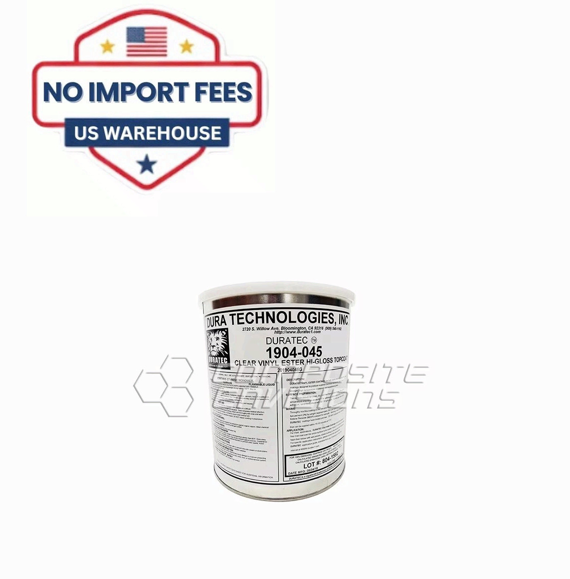 Duratec 1904-045 Clear Vinyl Ester Topcoat 1 Gallon High Gloss Composite Coating