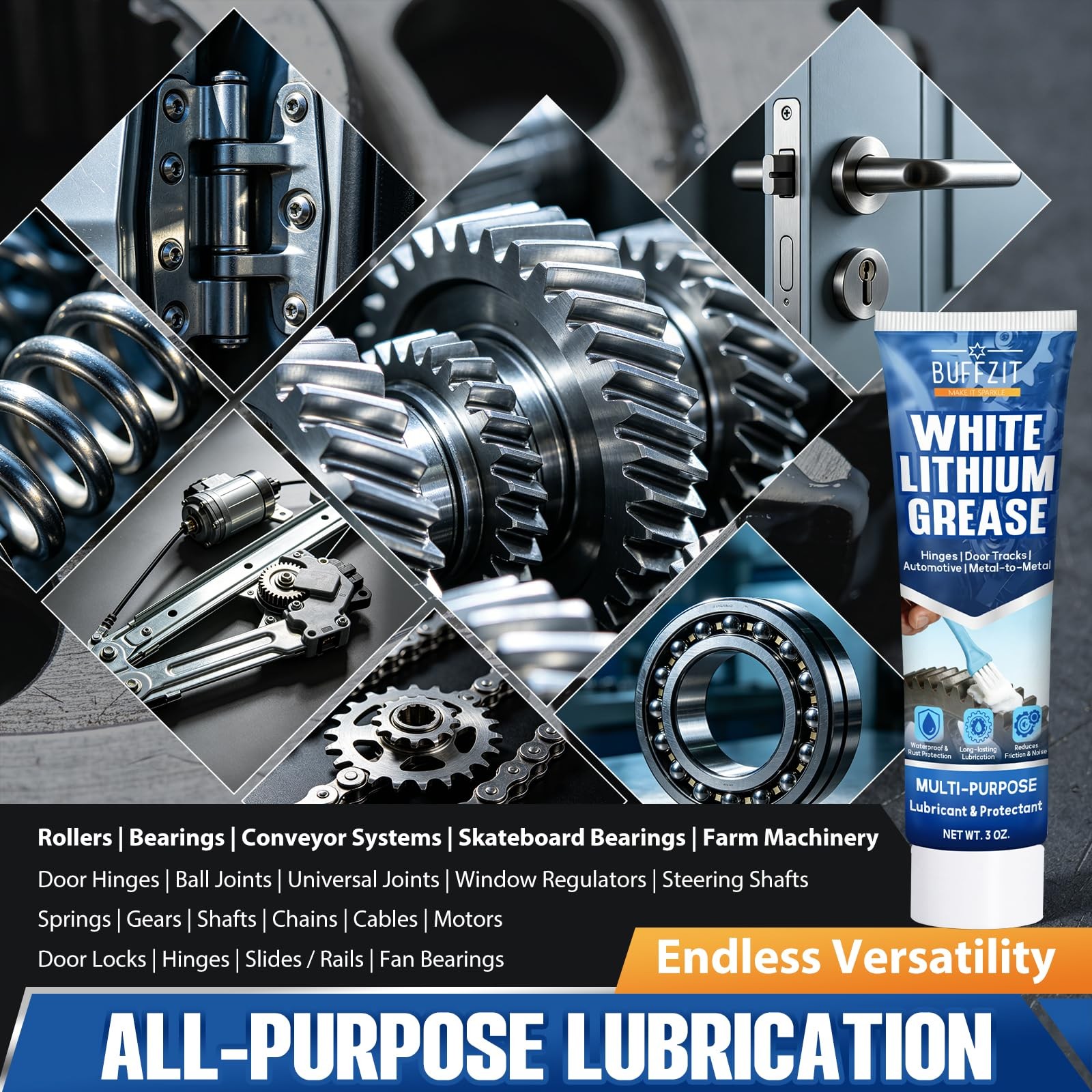 White Lithium Grease with Brush, Multi-Purpose Waterproof Lubricant for…