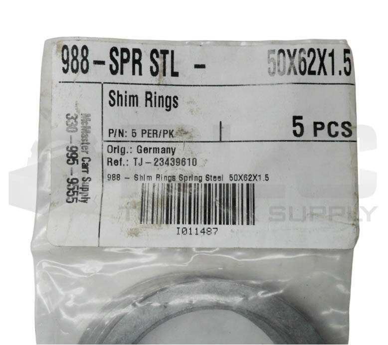 LOT OF 2 SEALED NEW PACK OF 5 MCMASTER CARR 988-SPR STL SHIM RING 50X62X1.5