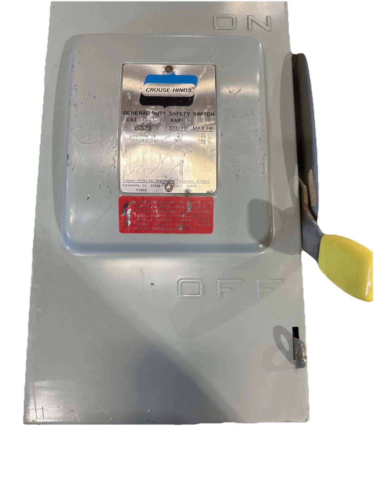 🔴Eaton Crouse Hinds CH322N 240VAC 60A Safety Switch Disconnect‼️VINTAGE‼️