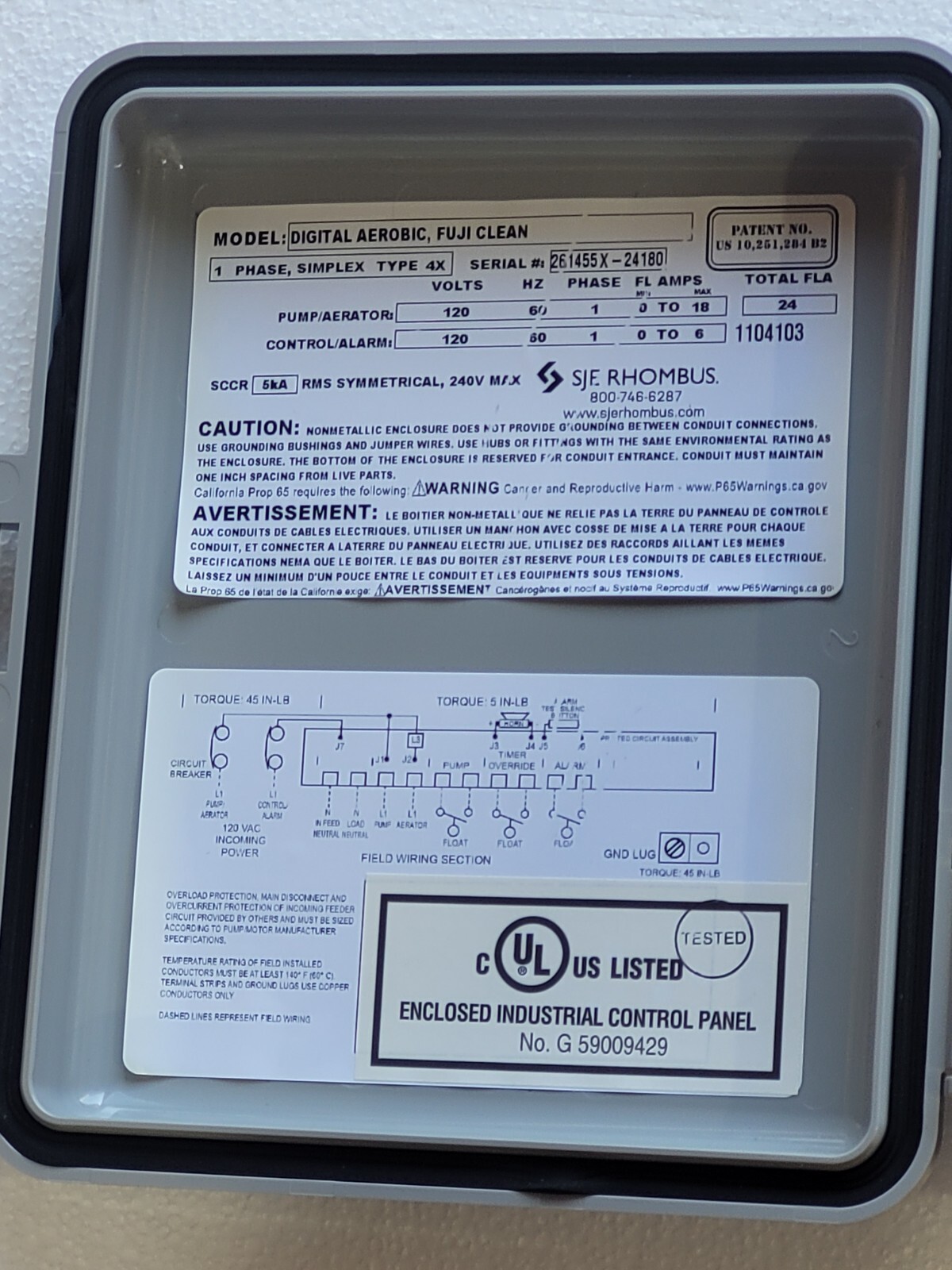 SJE Rhombus Fuji Clean USA Digital Aerobic Control Panel