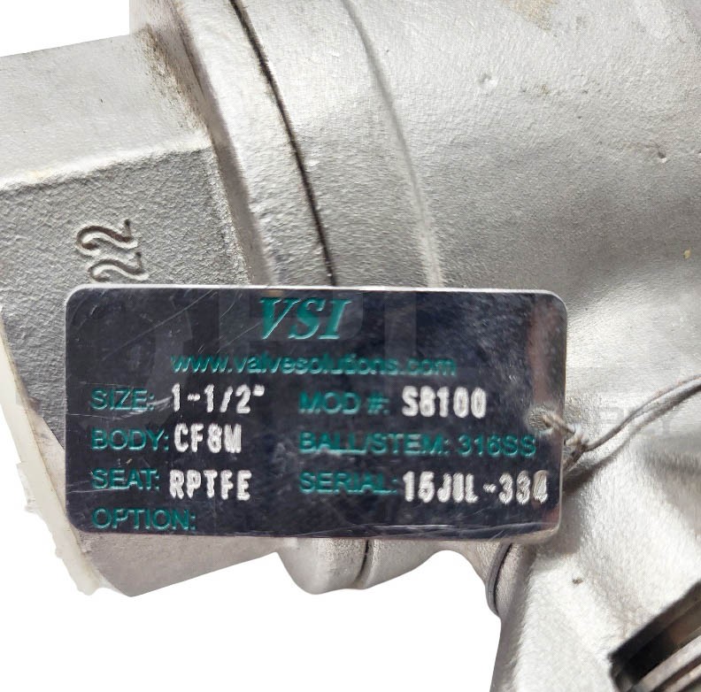 NEW VSI S8100 BALL VALVE 1-1/2″ BODY: CF8M