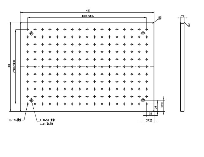 300*450*13mm Optical Flat Plate Experimental Breadboard Aluminum Alloy M6 Hole
