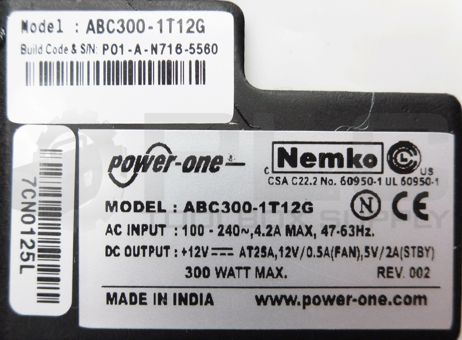 NEW BEL POWER ONE SOLUTIONS ABC300-1T12G POWER SUPPLY 100-240V 4.2A 47-63HZ