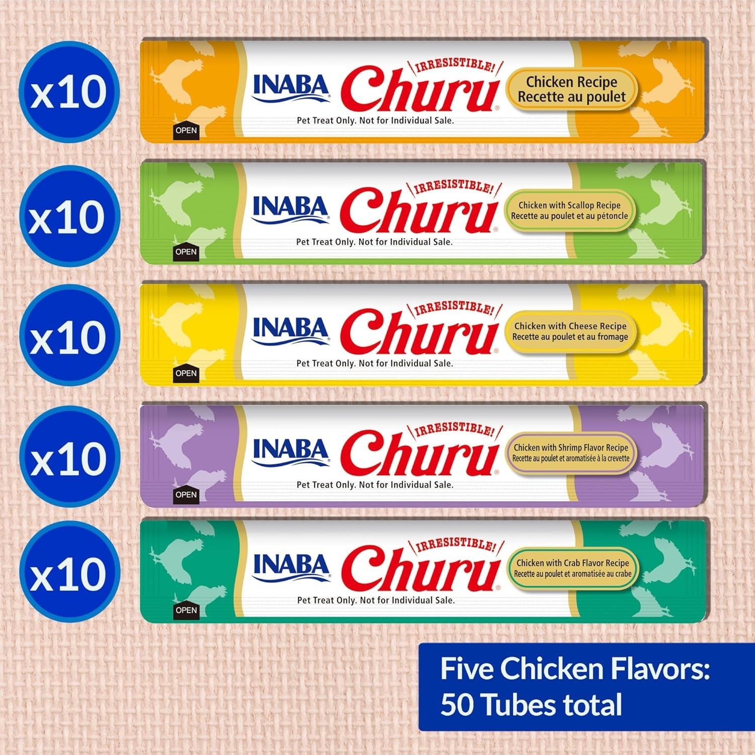 (2 Pack) INABA Churu Chicken Puree Variety Pack Lickable Cat Treats – 50 Count