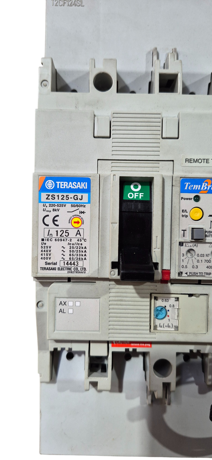 TERASAKI TemBreak ZS125-GJ 125A 4 Pole Circuit Breaker 8kA Rated 220-525V