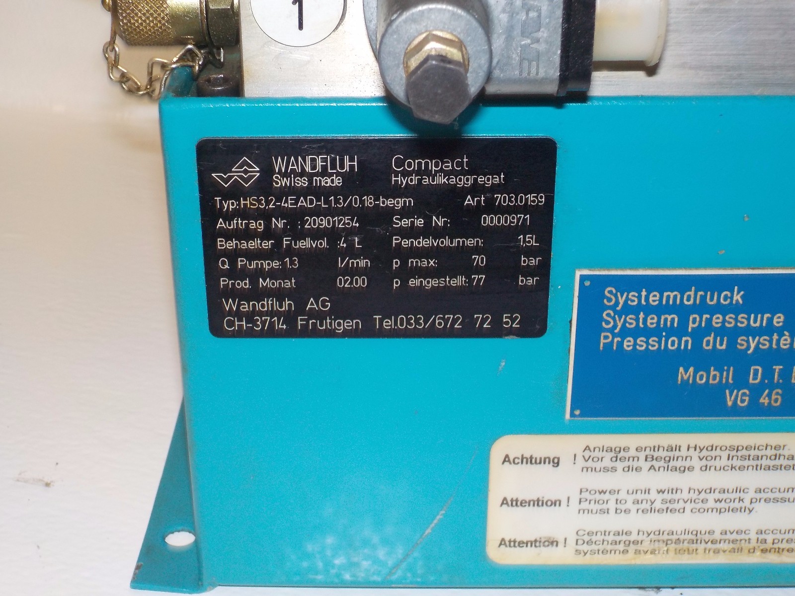 WANDFLUH HS3,2-4EAD-L1.3/0.18-BEGM USED HYDRAULIC SYSTEM HS324EADL13018BEGM