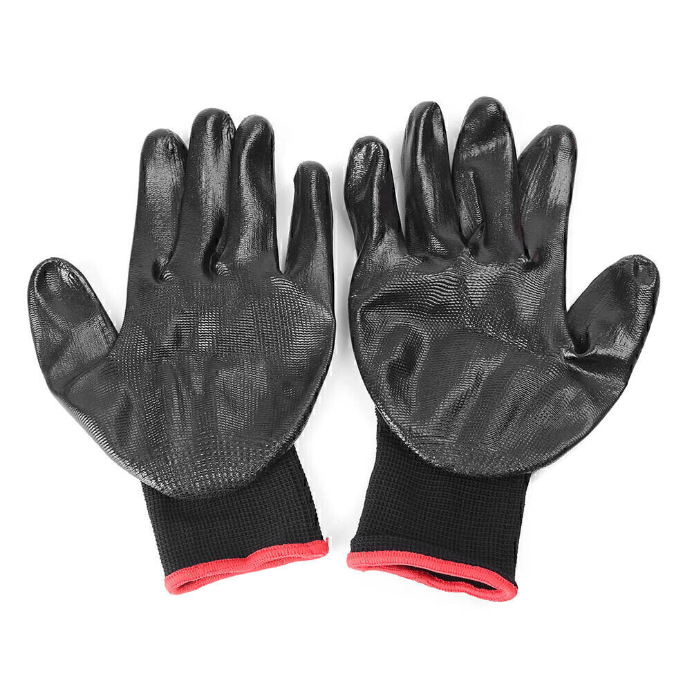 24 Pairs Nylon PU Safety Coated Protective Work Gloves Builders Grip Black New