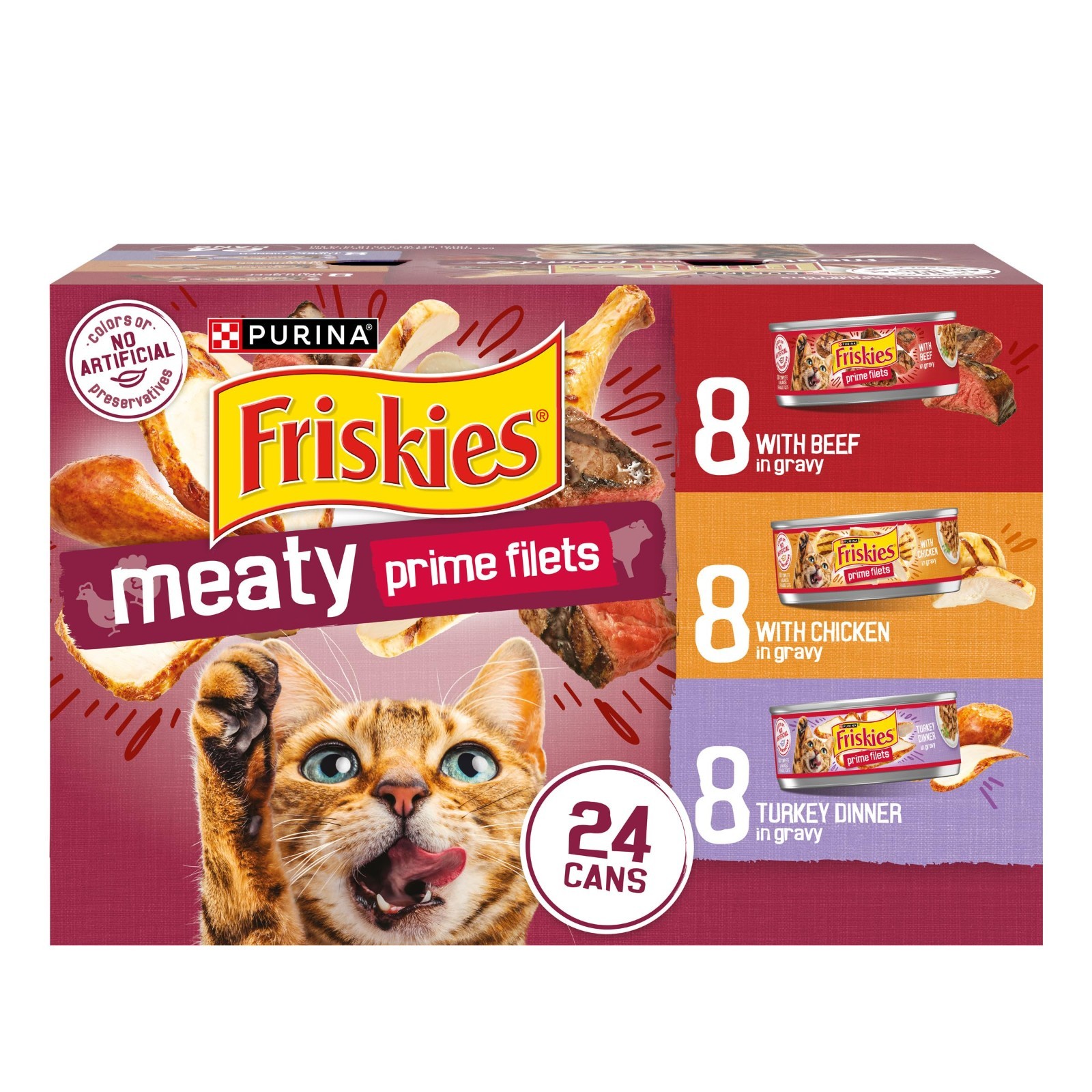 3 PACK Purina Friskies Gravy Wet Cat Food Variety Pack, Prime Filets Meaty,24ct
