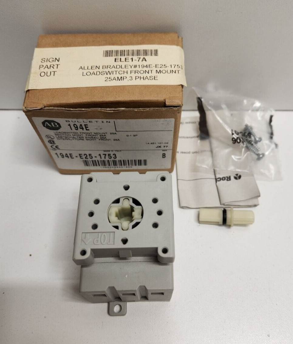 NEW OLD STOCK! ALLEN-BRADLEY SER.B 25A FRONT MOUNT LOAD SWITCH 194E-E25-1753