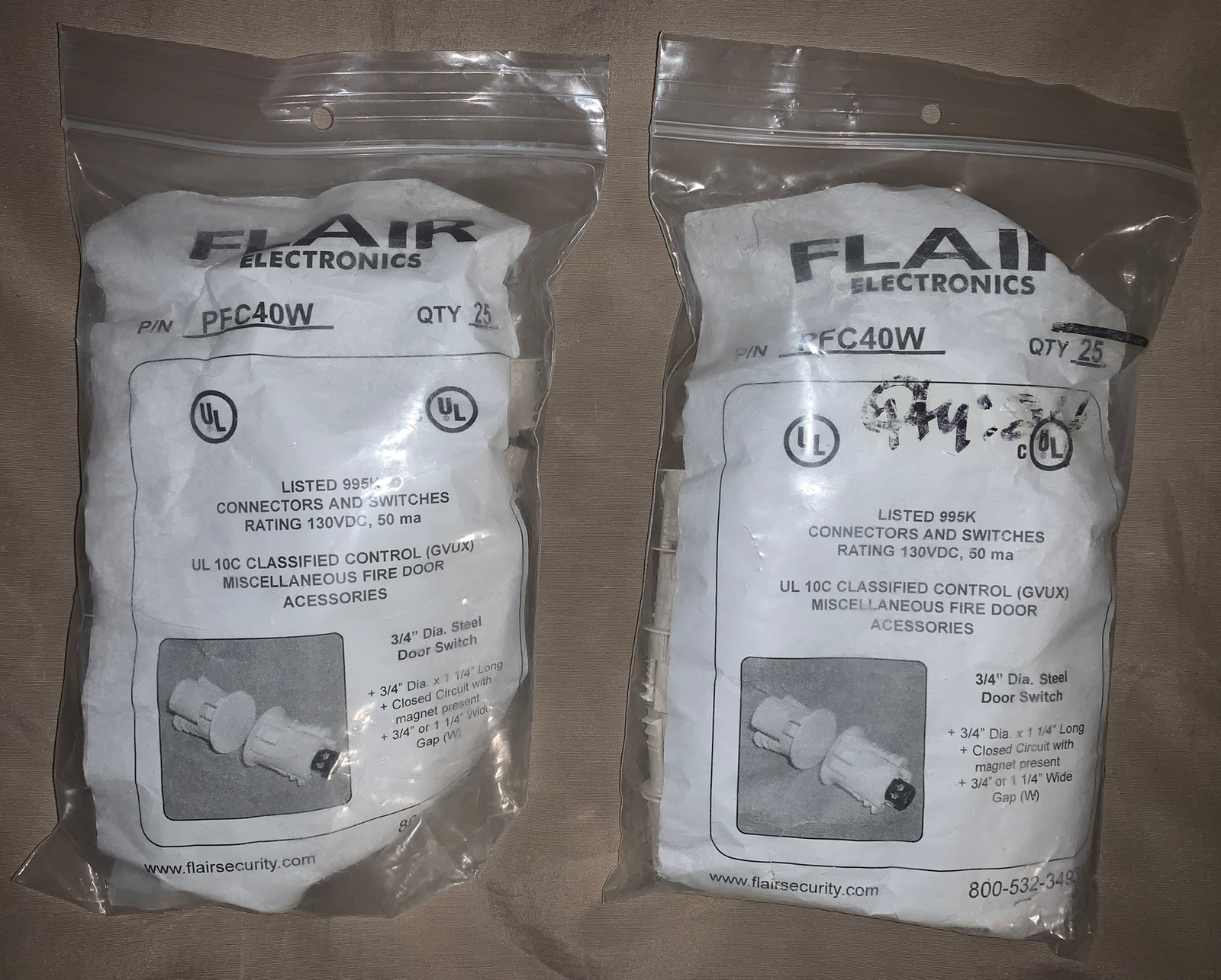 49 Pack Flair PFC40W 3/4″ Dia Steel Door Switch Closed Circuit w/Magnet Present
