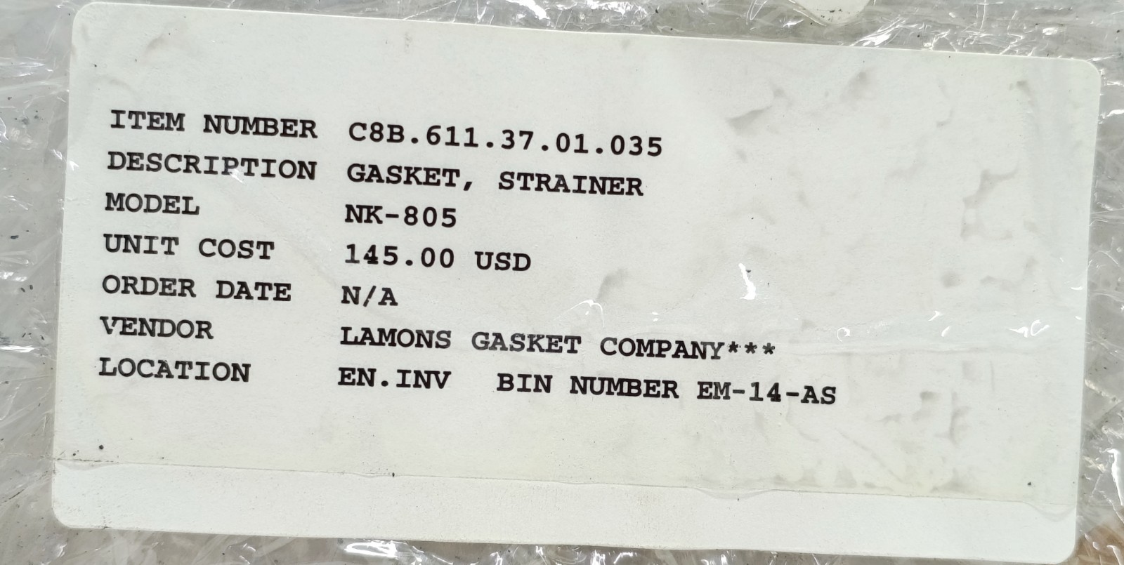 LAMONS C8B.611.37.01.035 NK-805 GASKET STRAINER 10.5X11.375X.187 347-FG NEW