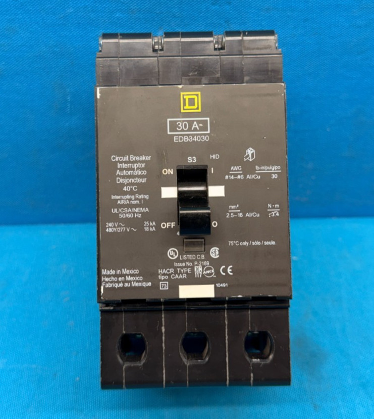 Square D EDB34030 Circuit Breaker 30A 3P 480Y/277V Bolt-On Schneider