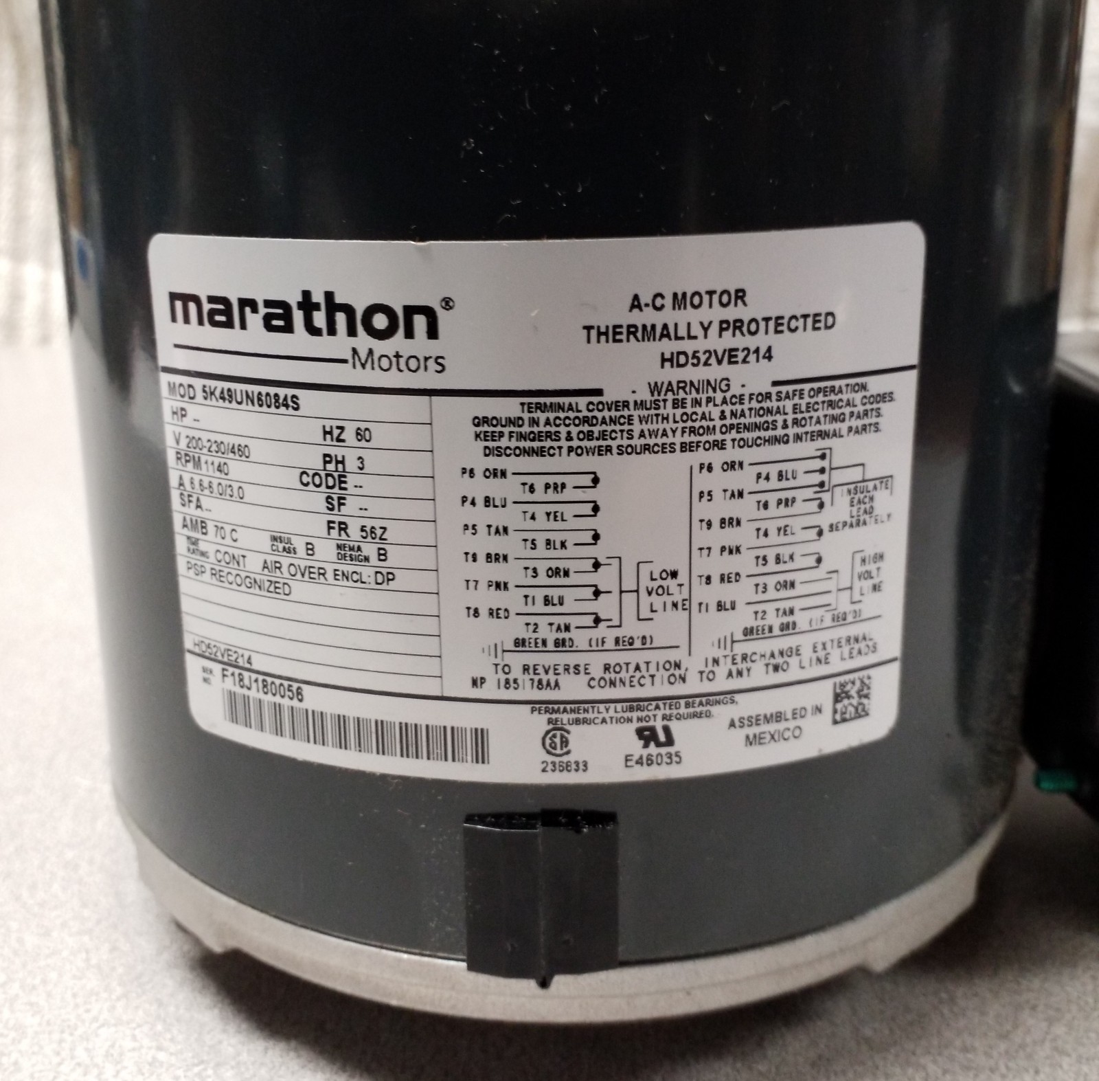 CARRIER HD52VE214 CONDENSER FAN MOTOR NEW IN BOX 200-230/460V 3 PHASE 1140RPM