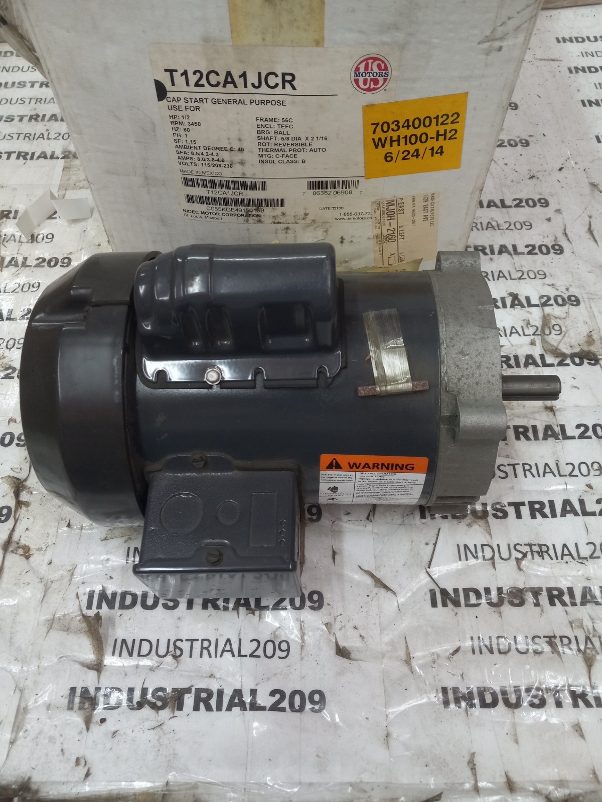 .5 HP US MOTORS T12CA1JCR 3450 RPM 1PH 60HZ TEFC FR:56C 115-208/230V