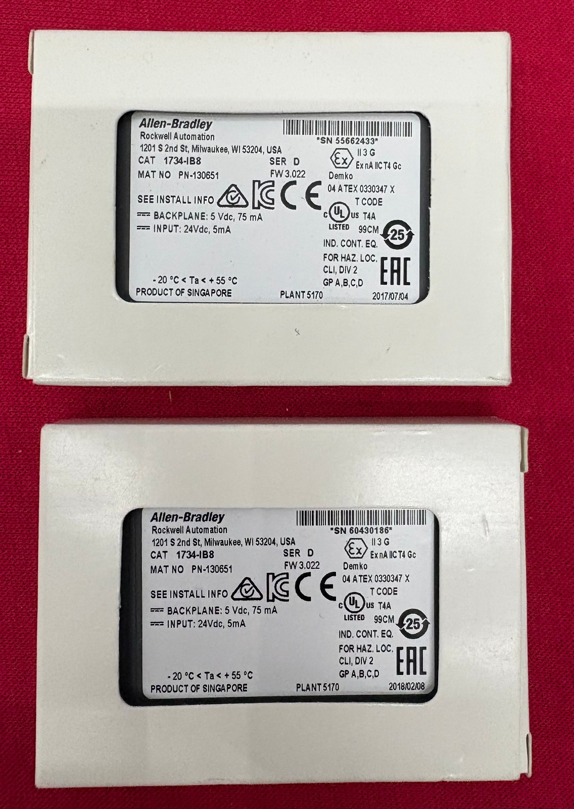 Allen Bradley AB 1734-IB8 POINT I/O 8 POINT DIGITAL INPUT MODULE SER D – QTY 2