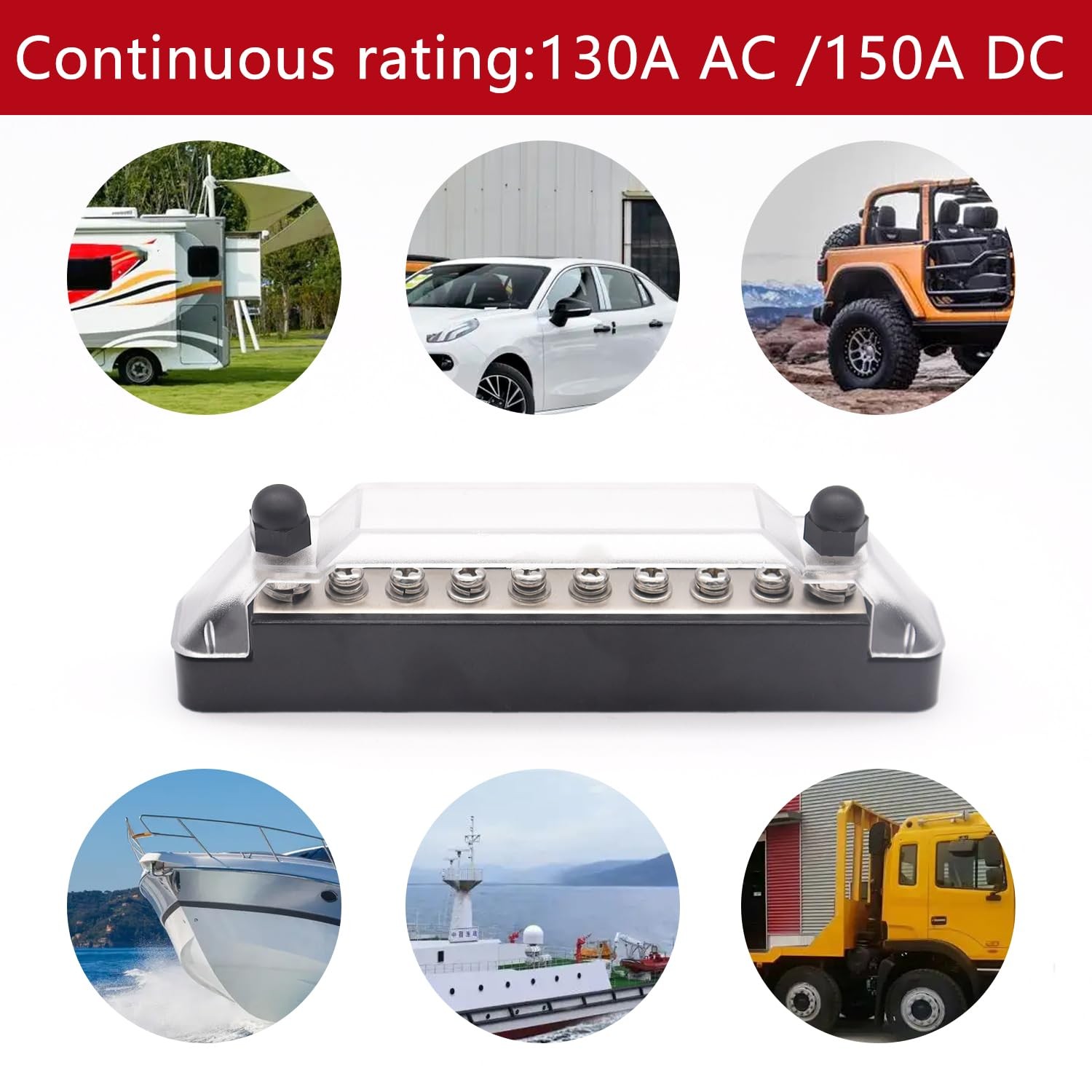 Aienxn 150A 12V Bus Bar 150A, Type A: 2 x M6 Studs & 8 x M4 Screws(BK+R)