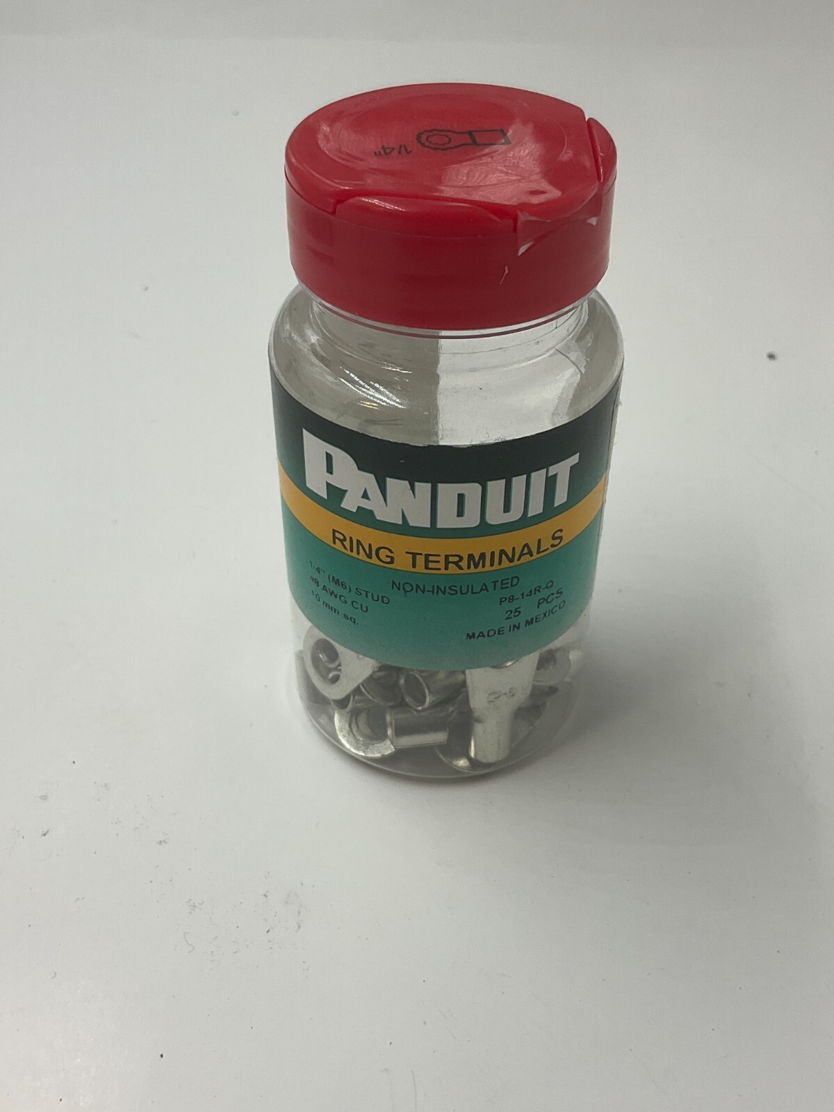 QTY 25 Panduit Ring Terminal P8-14R-Q Non-Insulated 1/4 Inch (M6)
