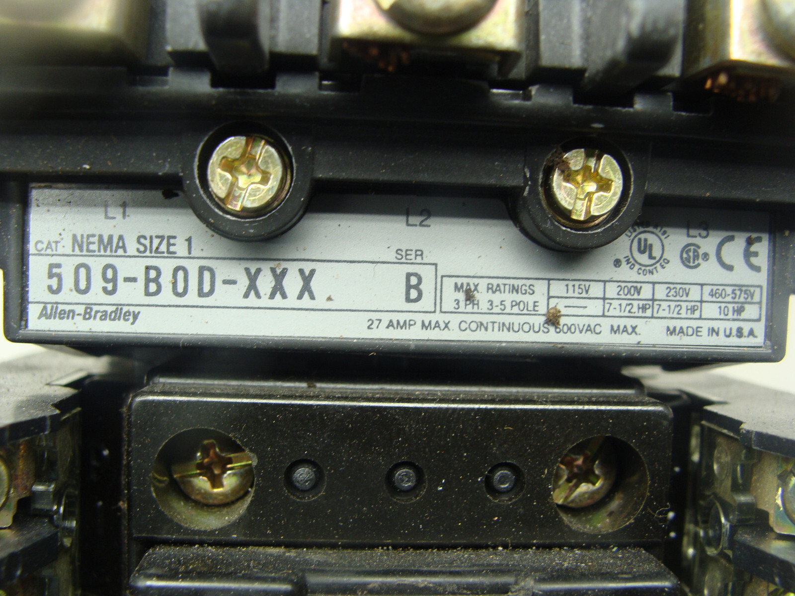 ALLEN BRADLEY CONTACTOR 509-B0D-XXX OVERLOAD RELAY 592-A2EA AUX CONTACT 595-A