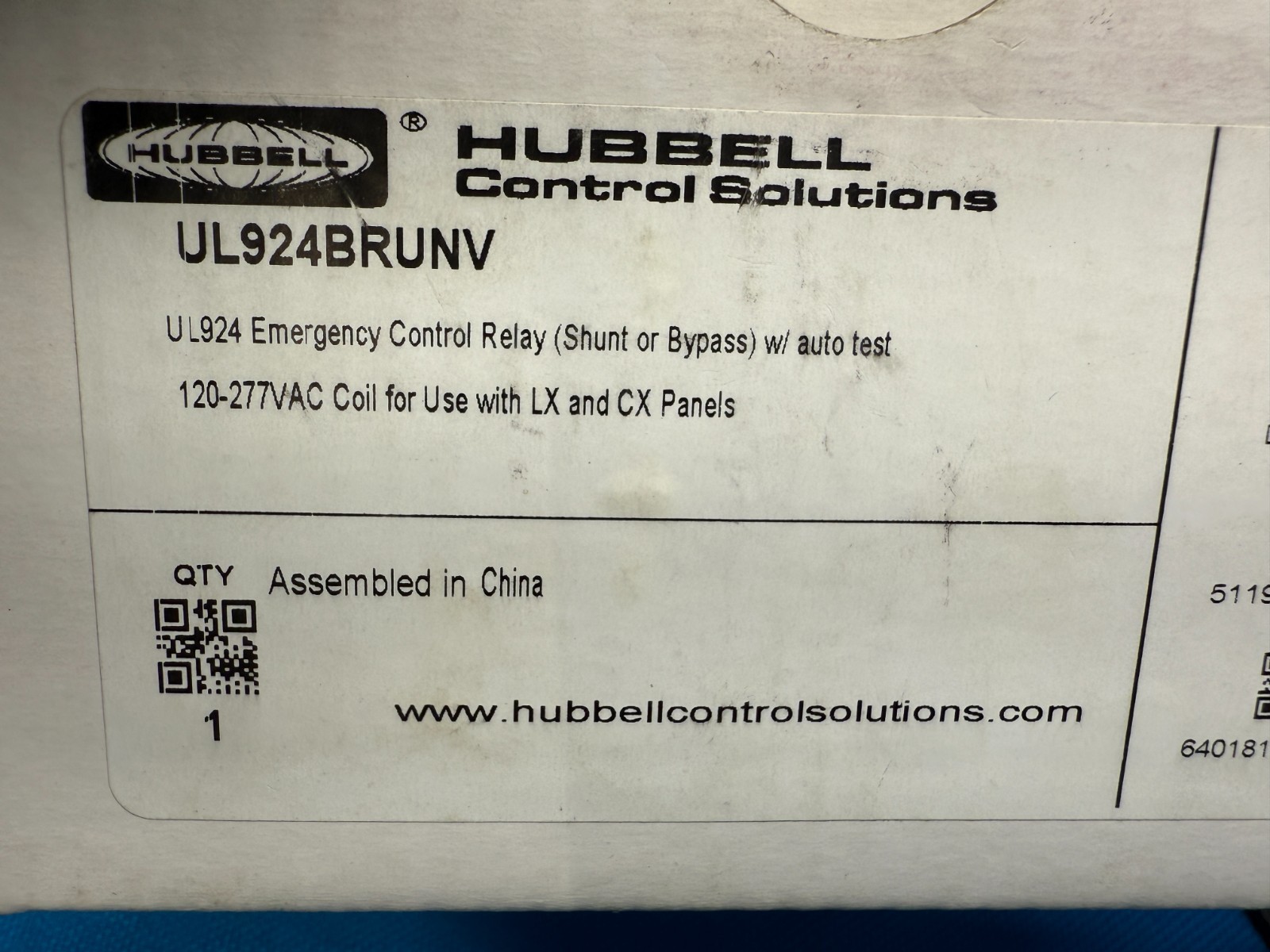Hubbell UL924BRUNV 20Amp 120/277V Emergency Lighting Control Relay EPC-A-1