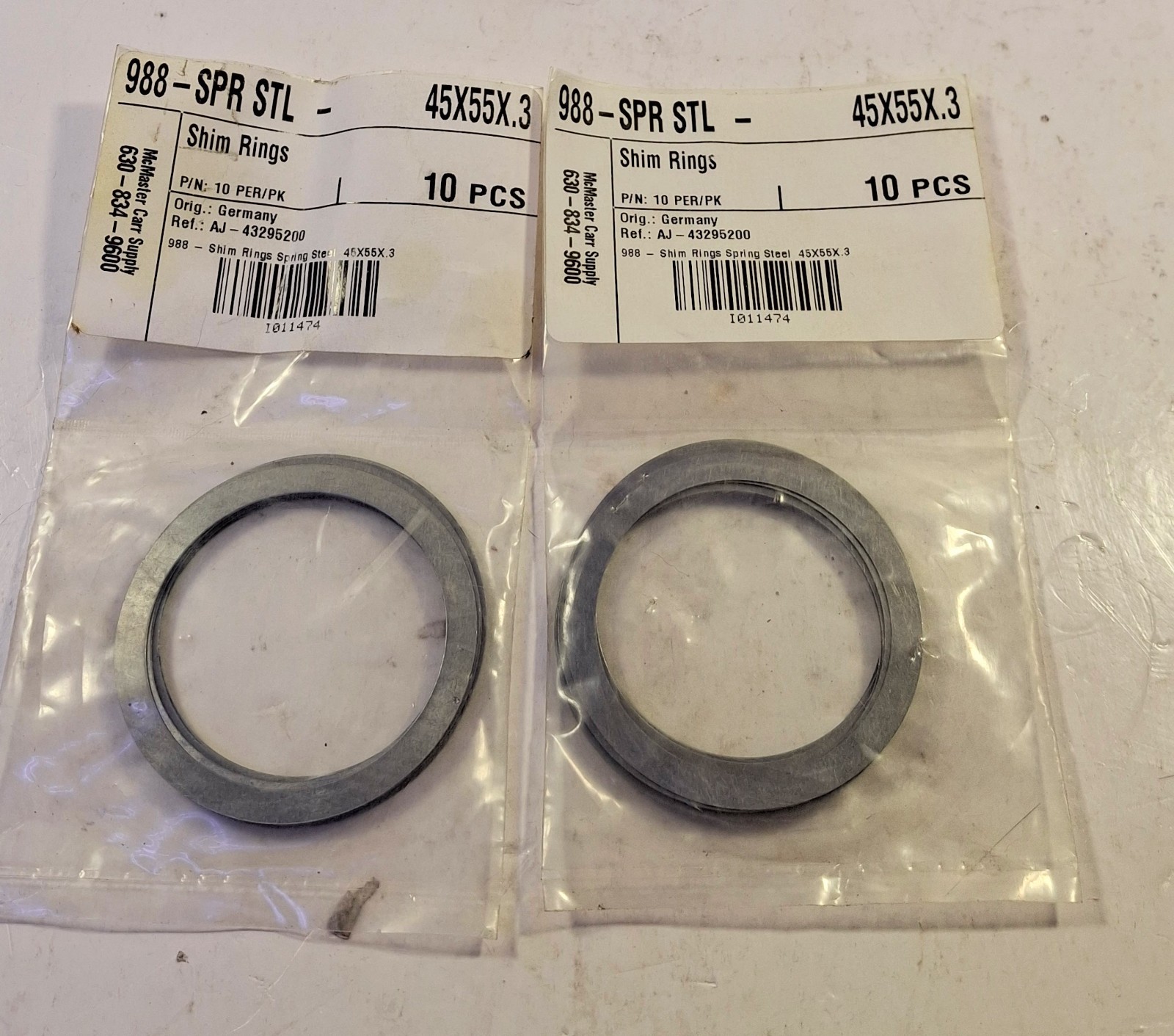 20 NEW MCMASTER CARR 988-SPR SYL SHIM RINGS 45X55X.3 NNB ***MAKE OFFER***