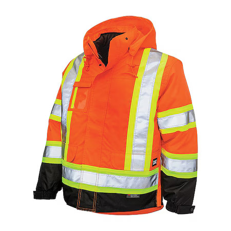 Tough Duck S42621 Men’s Hi-Vis 5-In-1 Safety Jacket, 300D Poly Oxford With Pu