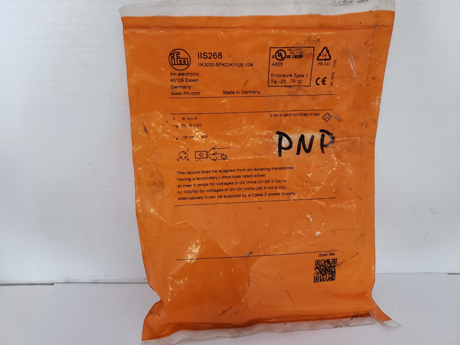 IFM ELECTRONIC IIK3030-BPKG/K1/US-104 INDUCTIVE SENSOR 10-30V DC (IIS268) NIB