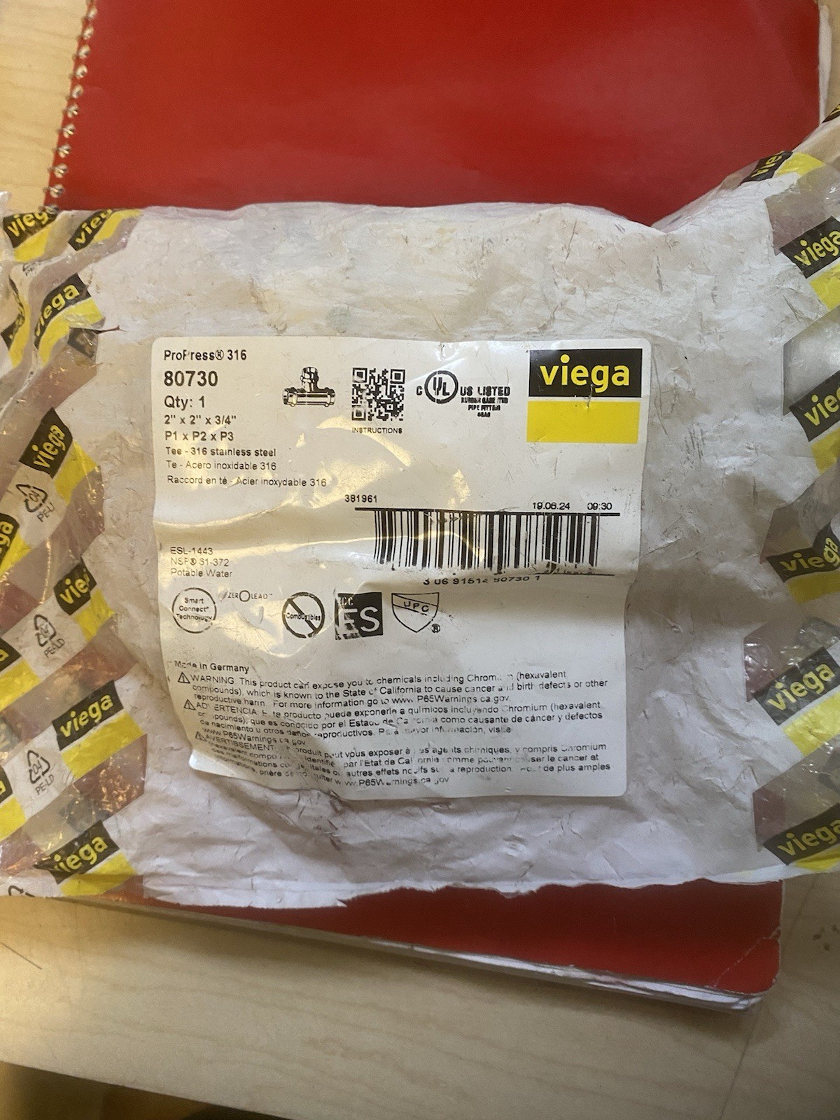 BRAND NEW Viega 80730 2 x 2 x 3/4 ProPress 316 Stainless Steel Tee