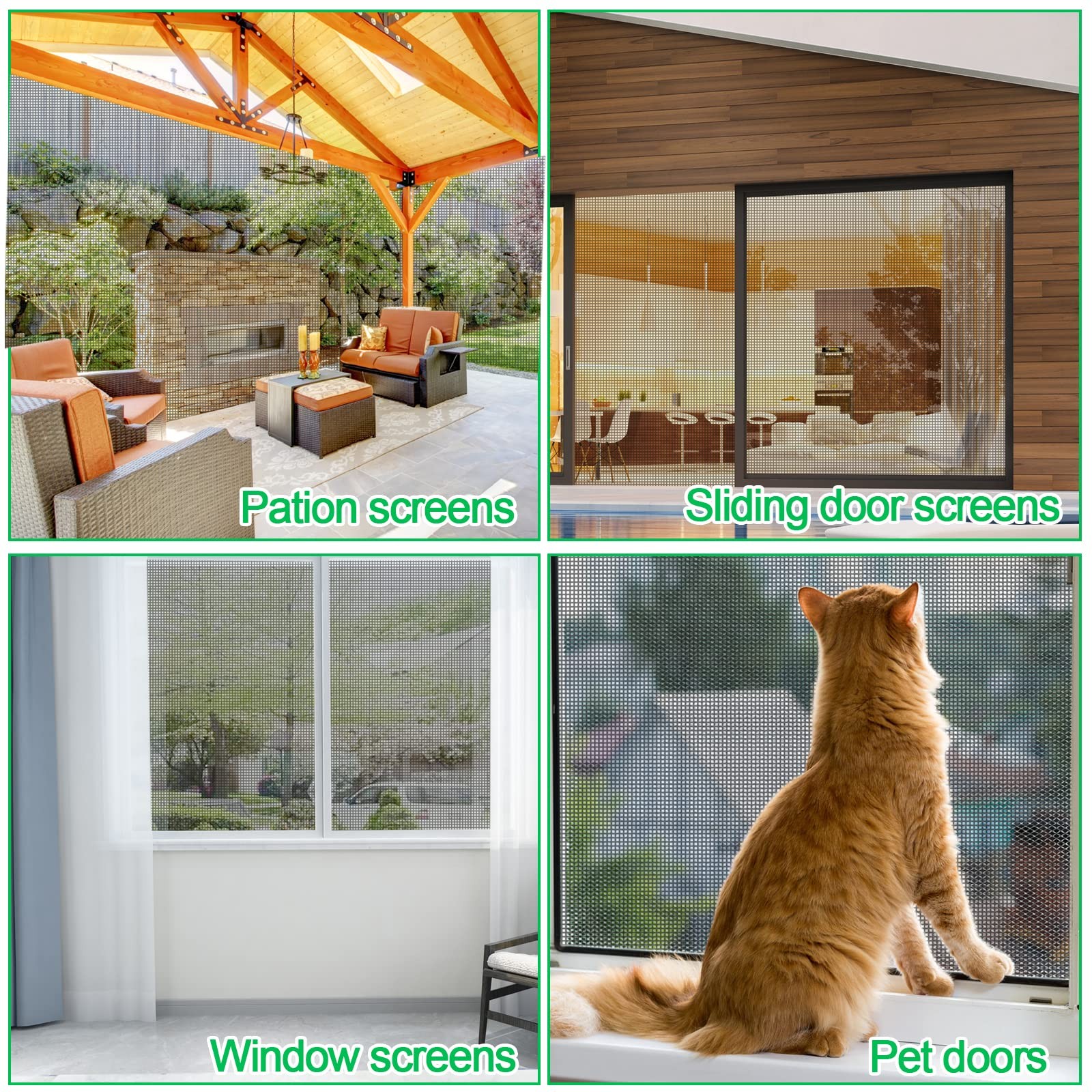 QWR Pet Proof Window Screen 39”x 118”-Folded/with Tool Kit, Black
