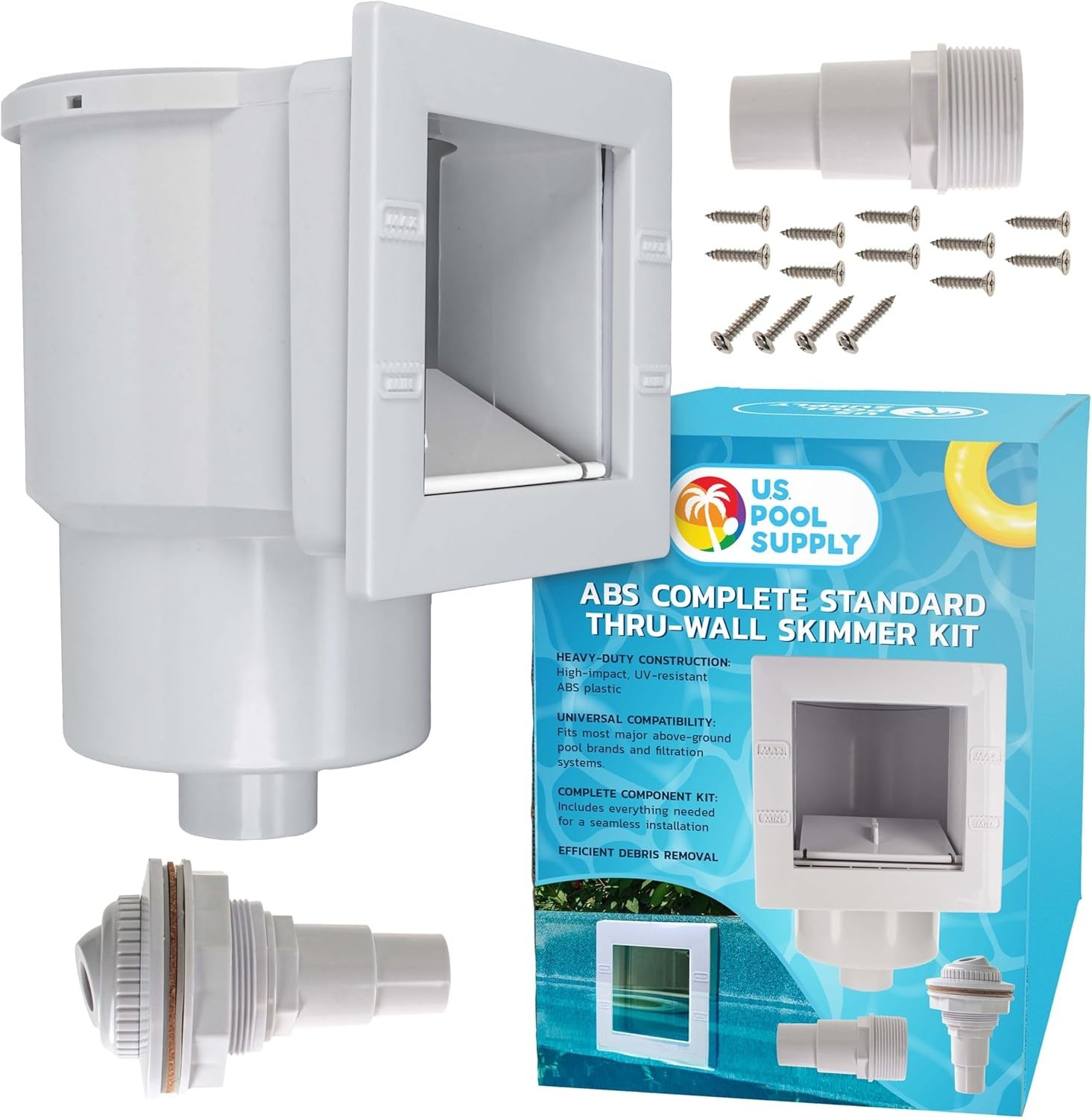 Standard Thru-Wall above Ground Pool Skimmer Kit – ABS Construction, Complete Un