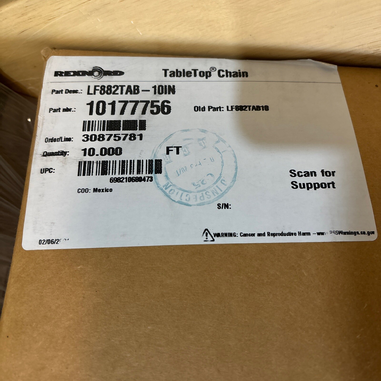 REXNORD LF882TAB-10IN CONVEYOR CHAIN 15′