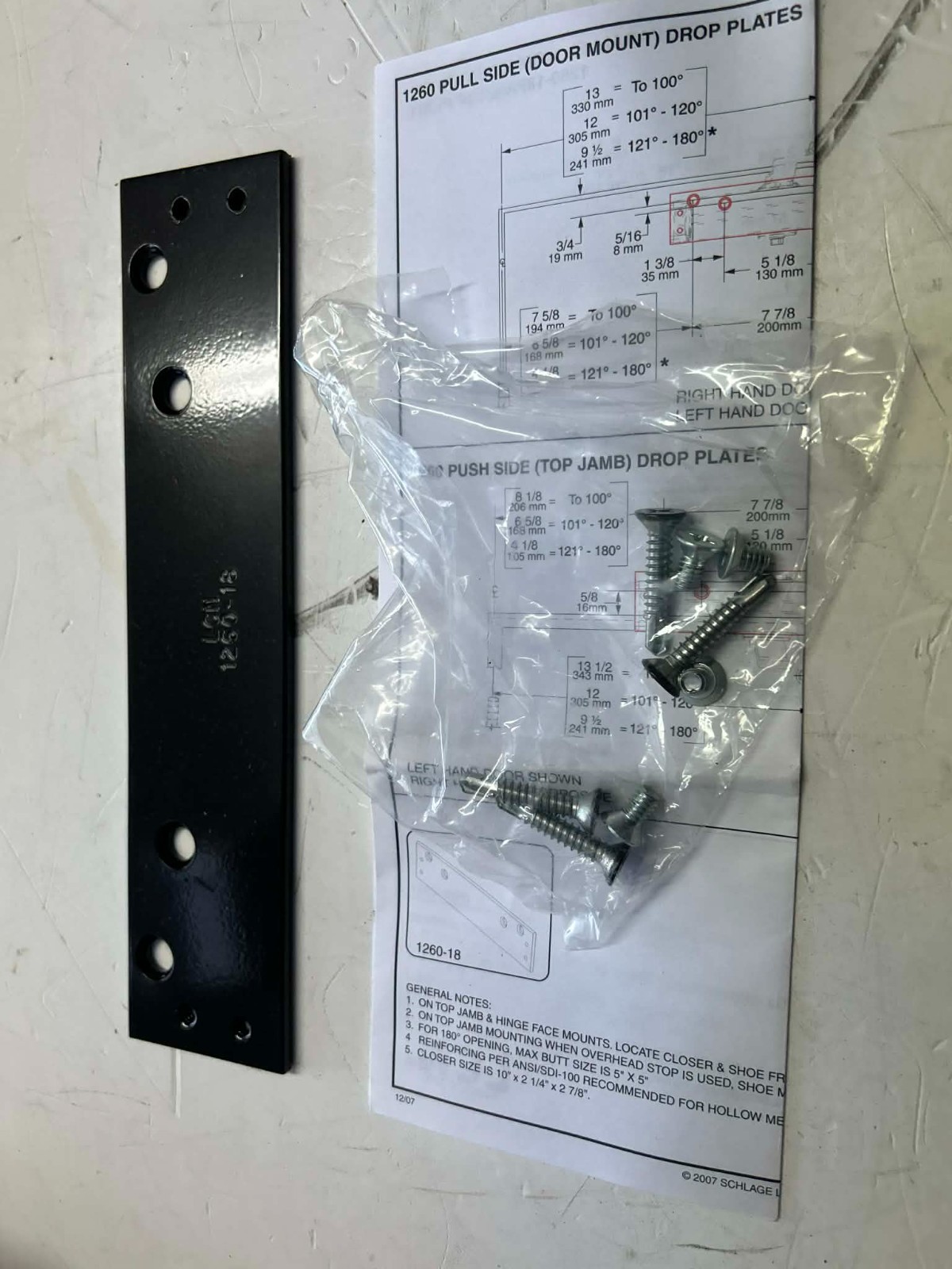 LCN Closers 1260-18PA-DKBRZ Door Drop Plate Parallel Arm Mount Dark Bronze