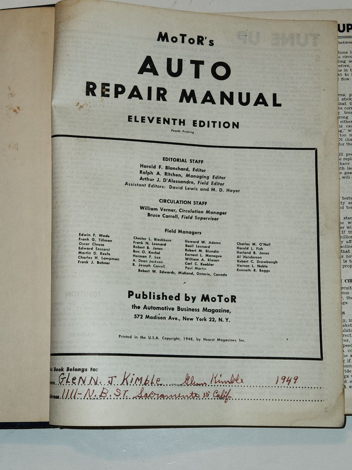 Auto Engines and Electrical Systems Blanchard & Ritchen 11th Edition 1948 Motor