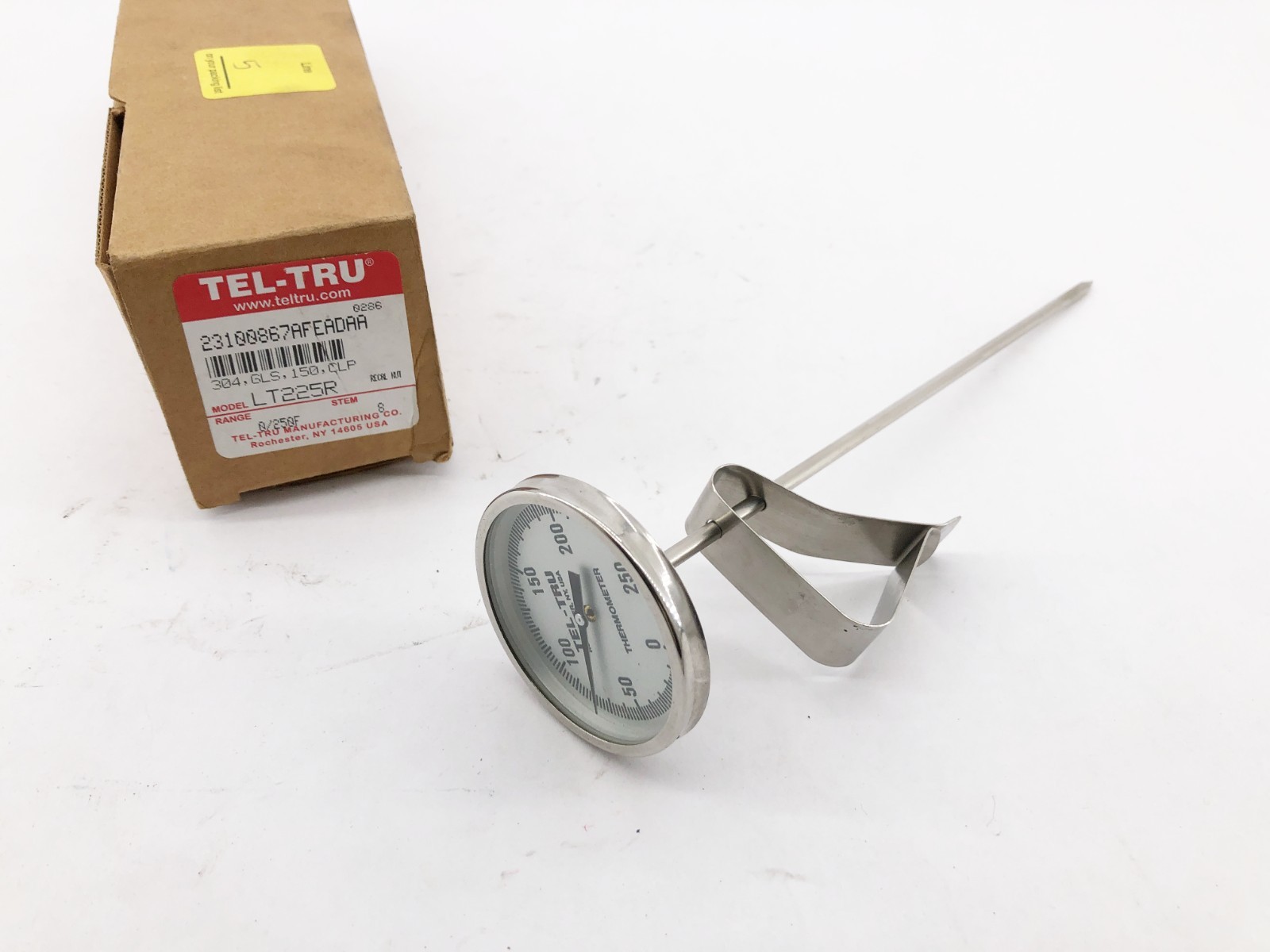New Tel-Tru LT225R Temp Gauge 0-250 F 8″ Stem 304 GLS 150 CLP